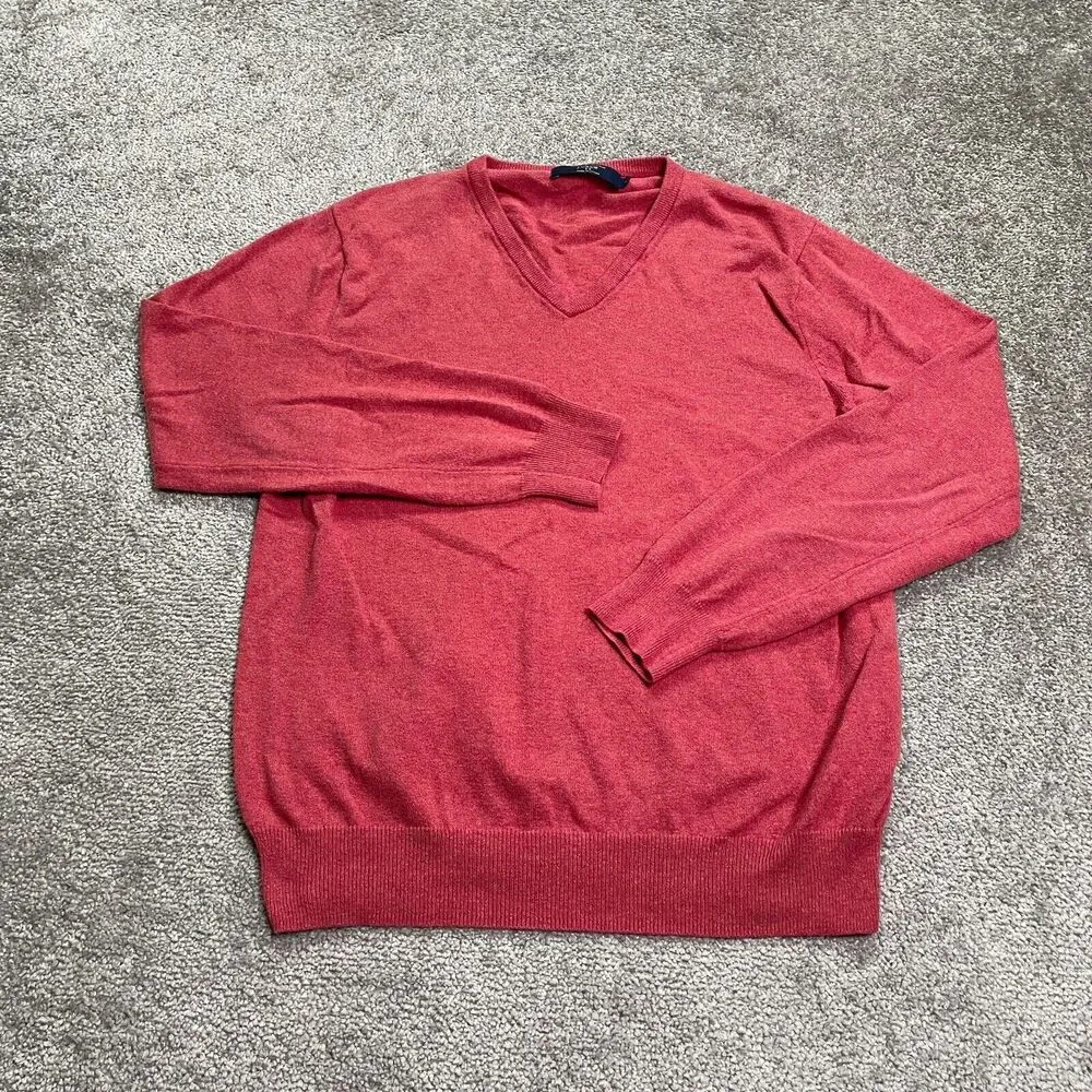 J.Crew Pullover Sweater Mens Medium Red V-Neck Cotton Cashmere Business Casual